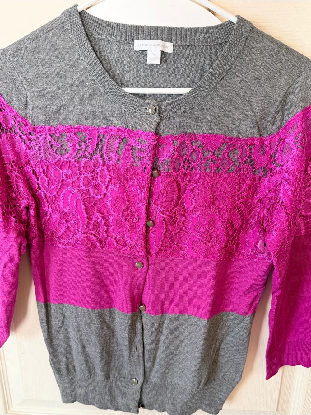 New York & Company Gray Snap-Front Knit Cardigan
